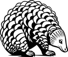 Black and white element illustration of a pangolin, a unique mammal with protective scales vector