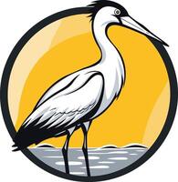 A White Heron Standing Tall in a Yellow Circle vector