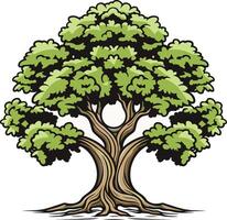 Illustration of a Large, Green Tree with Thick Trunk vector