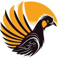 Stylized Bird with Wings Spread in Front of a Sun vector