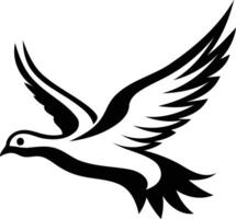 A simple, elegant black and white illustration of a dove in flight vector