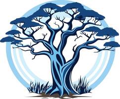 Blue Tree with Ringed Background vector