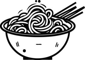Hand drawn illustration of a bowl of noodles with chopsticks vector