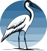 A White Heron Standing on a Blue Background vector