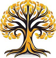 Stylized Tree with Golden Leaves vector