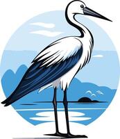 White Heron Standing on a Lake Shore vector