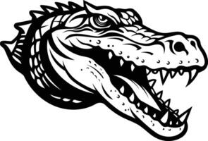 A fierce, black and white illustration of a crocodile's head, snarling with bared teeth vector