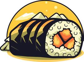 Sushi Roll Illustration with Mountain Background vector