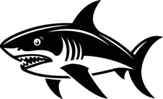 A fierce, black and white illustration of a shark with an aggressive stance vector