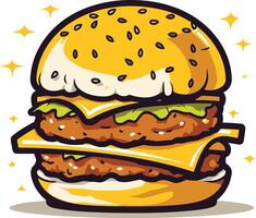 Double Cheeseburger with Sesame Seed Bun vector