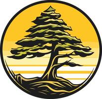 Bonsai Tree Illustration in Circular Frame vector