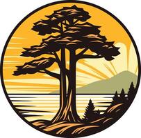 Sunset View with a Tall Tree vector