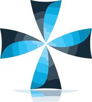 Abstract Blue and Gray Cross with Reflection vector