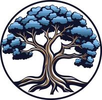 Blue Tree with Roots in a Circle vector