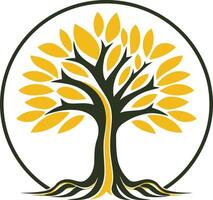 Stylized Tree with Yellow Leaves in a Circle vector