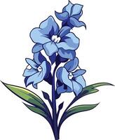 Blue Delphinium Flower with Green Leaves vector