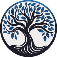 Tree of Life with Blue Leaves in a Circle vector
