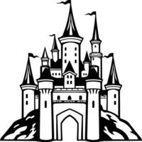 Black and white element illustration of a fairytale castle vector