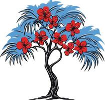 A Stylized Tree with Red Flowers vector