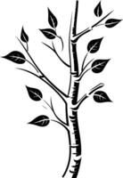 Simple, elegant black and white illustration of a small tree branch with leaves vector