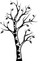 Elegant black and white silhouette of a stylized tree with intricate branches and leaves vector