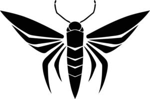 A striking silhouette of a stylized insect, with bold lines and intricate details vector