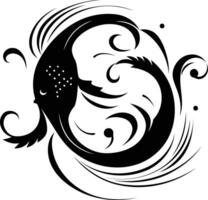 A beautiful and intricate black and white tattoo design featuring a stylized fish with flowing floral patterns vector