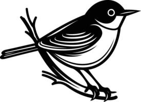 A simple black and white illustration of a bird perched on a branch vector