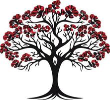 Silhouette of a Tree with Red Flowers vector