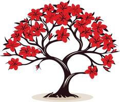 Blooming Tree with Red Flowers vector