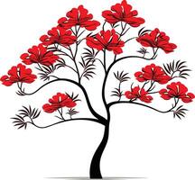 Red Blossom Tree on White Background vector