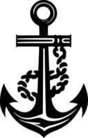 A bold, black and white illustration of an anchor with a rope attached vector