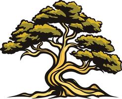 Ancient Bonsai Tree with Twisted Branches vector