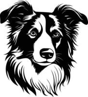 A striking black and white silhouette of a border collie, capturing its intelligent and loyal nature vector
