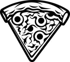 A bold and graphic illustration of a pizza slice with a stylized, almost tribal design vector