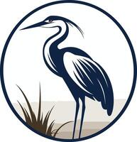 Blue Heron Illustration in a Circle vector