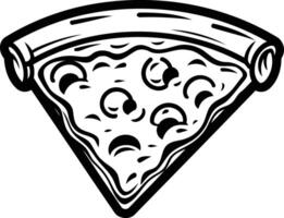 Black and white illustration of a single slice of pizza with toppings, perfect for food blogs, menus, and restaurant branding vector