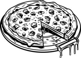 A delicious pizza with a slice removed, perfect for illustrating food, restaurants, or takeout menus vector
