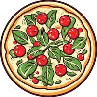 Pizza with Tomatoes and Basil vector