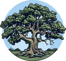 A Majestic Oak Tree in a Circular Frame vector