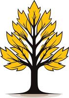 Stylized Yellow Tree with Black Branches vector