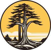 A Silhouette of a Mighty Tree in a Circular Frame vector