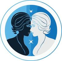 Two Women Facing Each Other in a Circular Frame vector