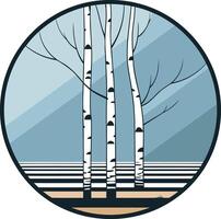 Minimalist Birch Trees in a Circular Frame vector