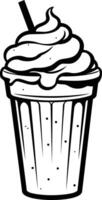Black and white illustration of a milkshake with whipped cream and a straw vector