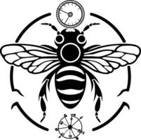 A stylized bee with wings spread, positioned within a circular frame vector