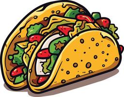 A Cartoon Style Taco with Colorful Fillings vector