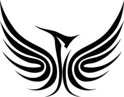Abstract black and white bird logo design with wings spread, perfect for branding, tattoos, or graphic design projects vector