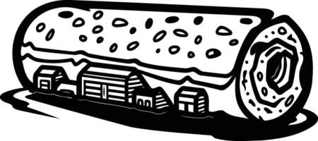 A whimsical illustration of a log cabin hidden within a giant log, perfect for adding a touch of fun to home decor or crafting projects vector