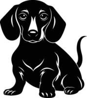 A simple, black and white silhouette of a dachshund dog, sitting with a playful expression vector